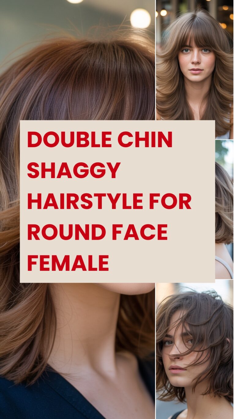 Double Chin Shaggy Hairstyle for Round Face Female